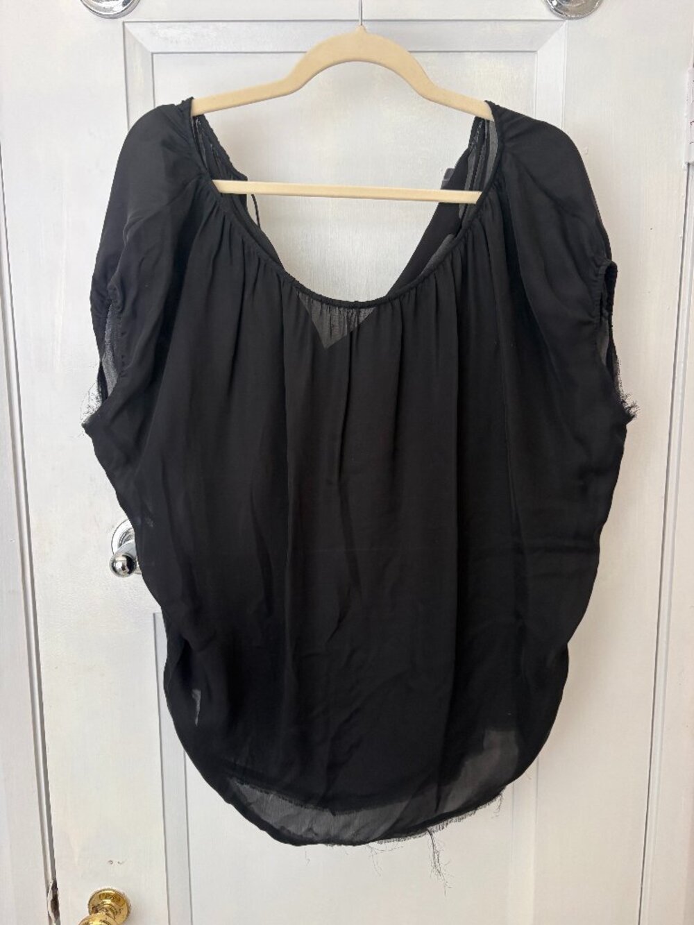 Vince Black Sheer Silk Dolman Tie Neck Blouse Size S
